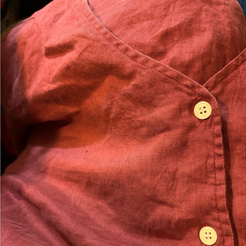 100% Linen Lightweight Women's Burgundy Button Down Shirt - Picture 6 of 9